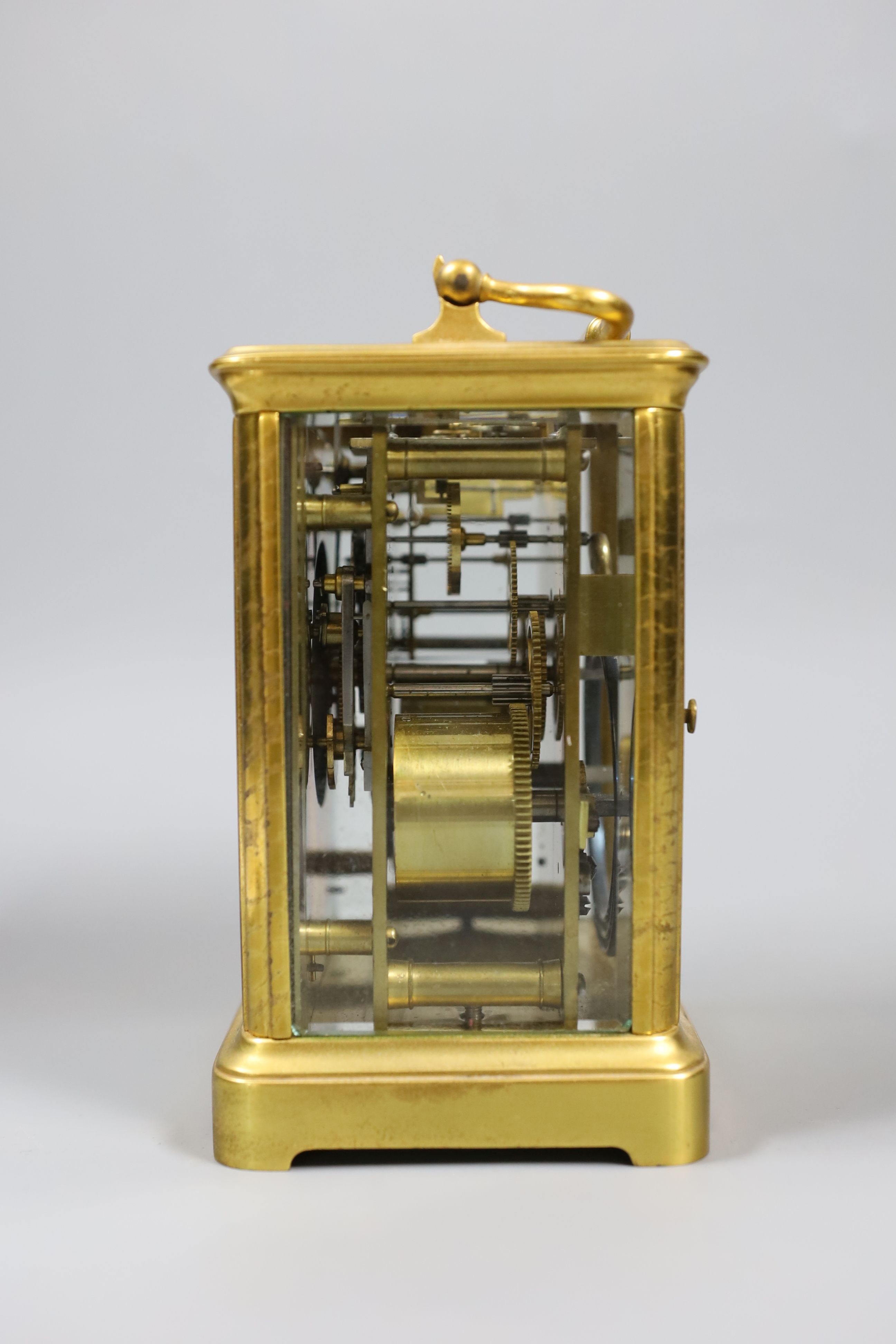 A French gilt brass repeating carriage clock, 14.5 cm high